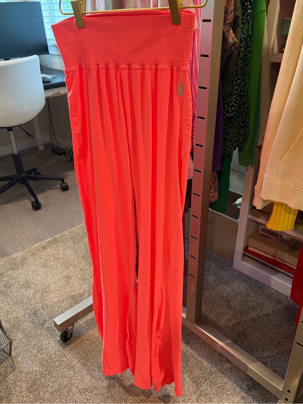 FP Movement by Free People Neon Coral Wide-Leg Smocked Waist Leggings